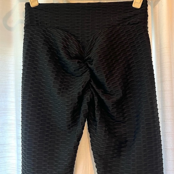 Stretchy Ribbed Butt Black Leggings High Waisted Ruched Booty Leggings Amazon - Picture 8 of 9